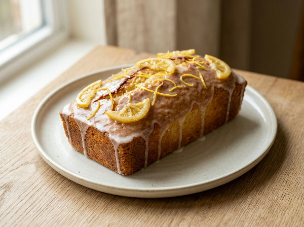 Cake au citron glacé, photo générée avec Cherry